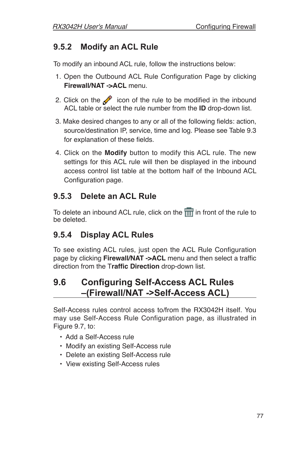 2 modify an acl rule, 3 delete an acl rule, 4 display acl rules | Asus RX3042H User Manual | Page 89 / 129