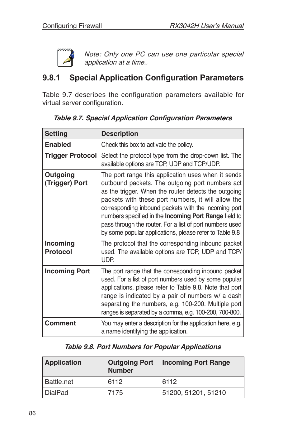 1 special application conﬁguration parameters | Asus RX3042H User Manual | Page 98 / 129