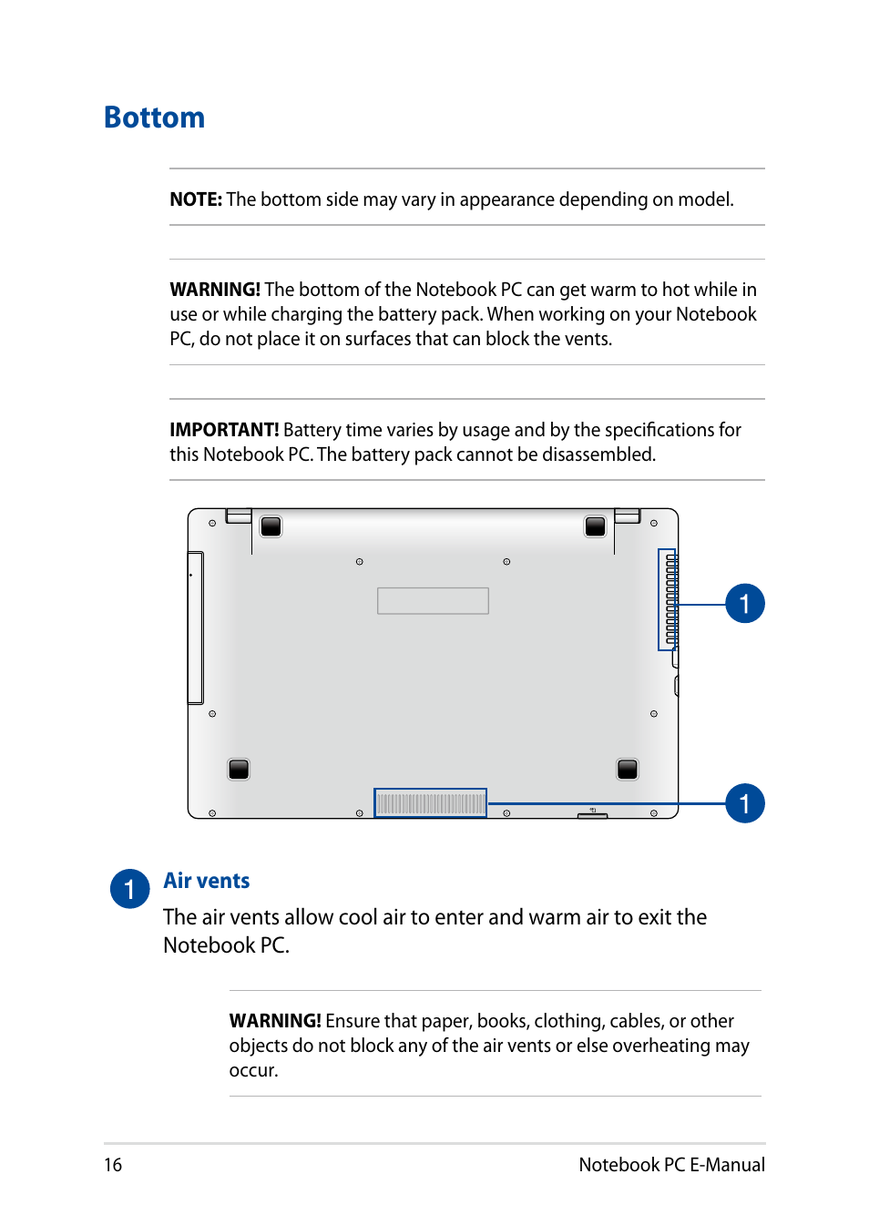 Bottom | Asus X751LD User Manual | Page 16 / 104