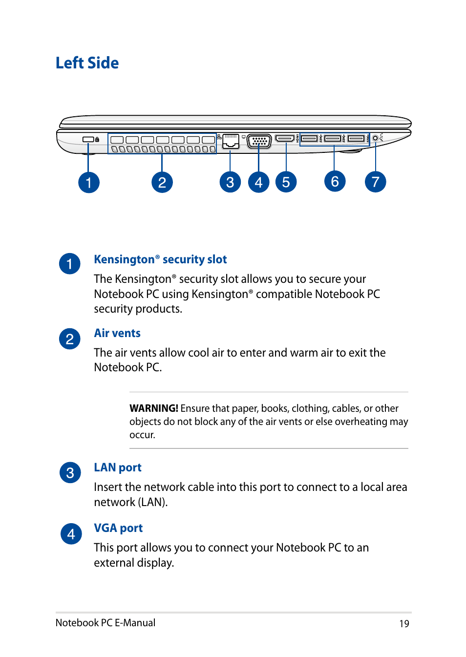 Left side | Asus X751LD User Manual | Page 19 / 104