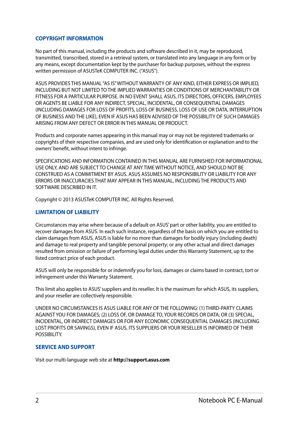 Asus X751LD User Manual | Page 2 / 104