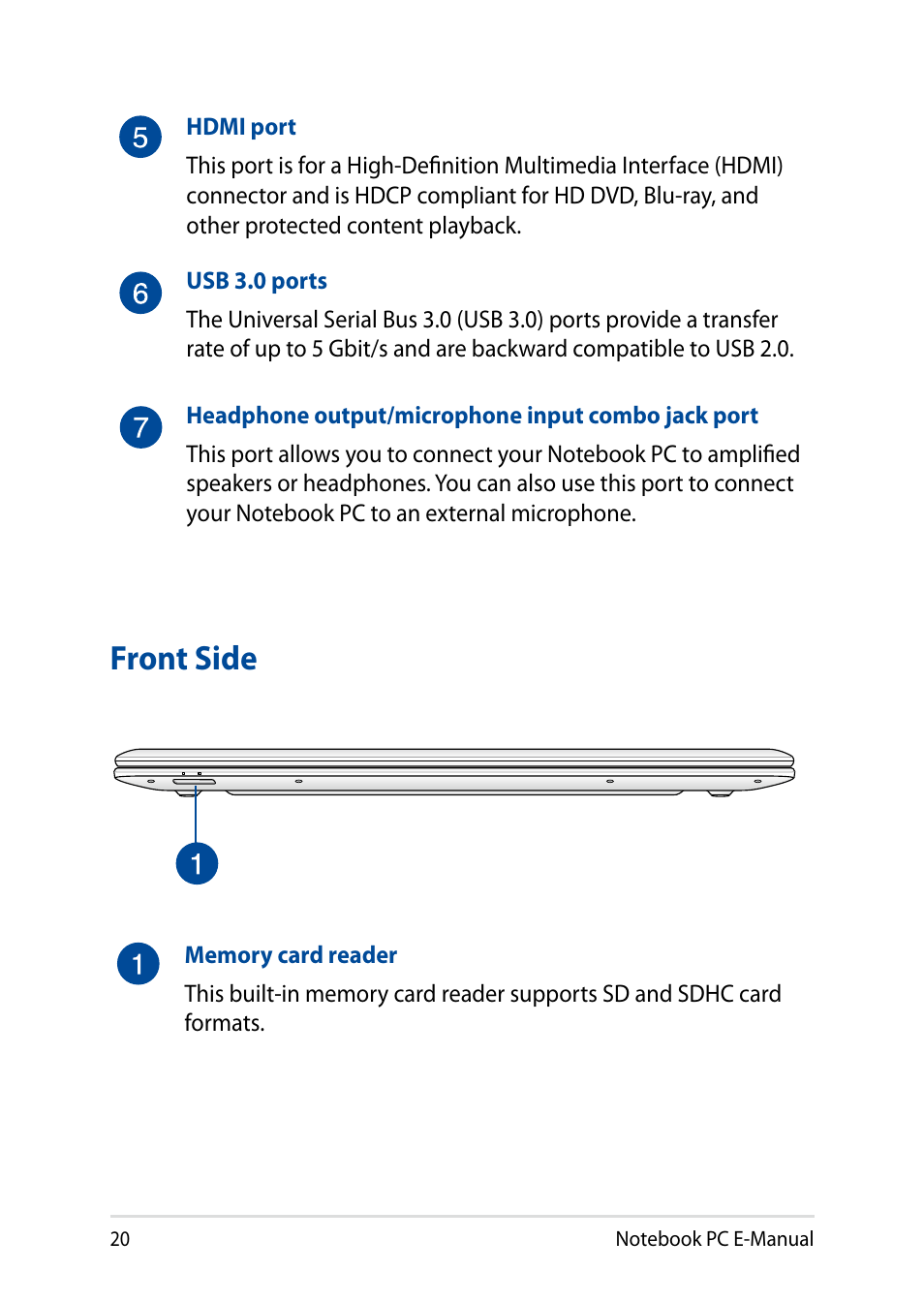 Front side | Asus X751LD User Manual | Page 20 / 104