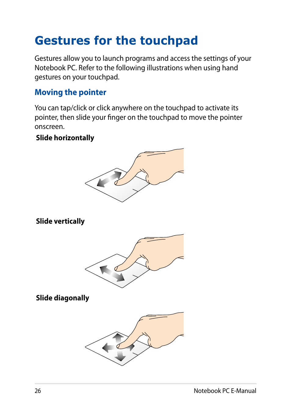 Gestures for the touchpad | Asus X751LD User Manual | Page 26 / 104