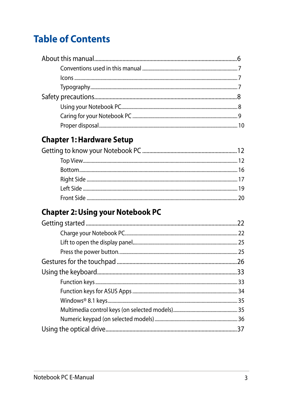 Asus X751LD User Manual | Page 3 / 104