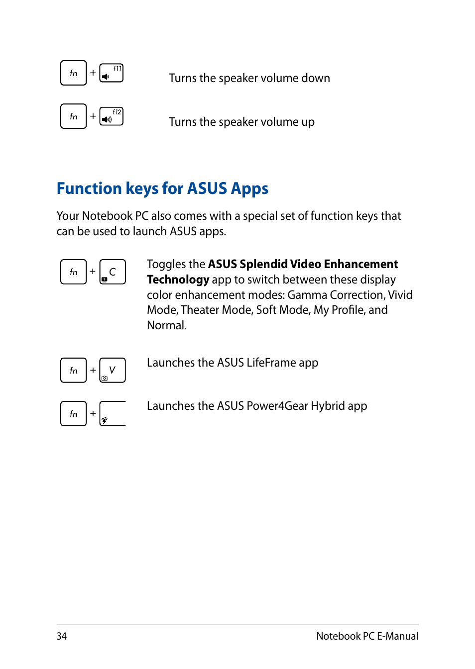 Function keys for asus apps | Asus X751LD User Manual | Page 34 / 104