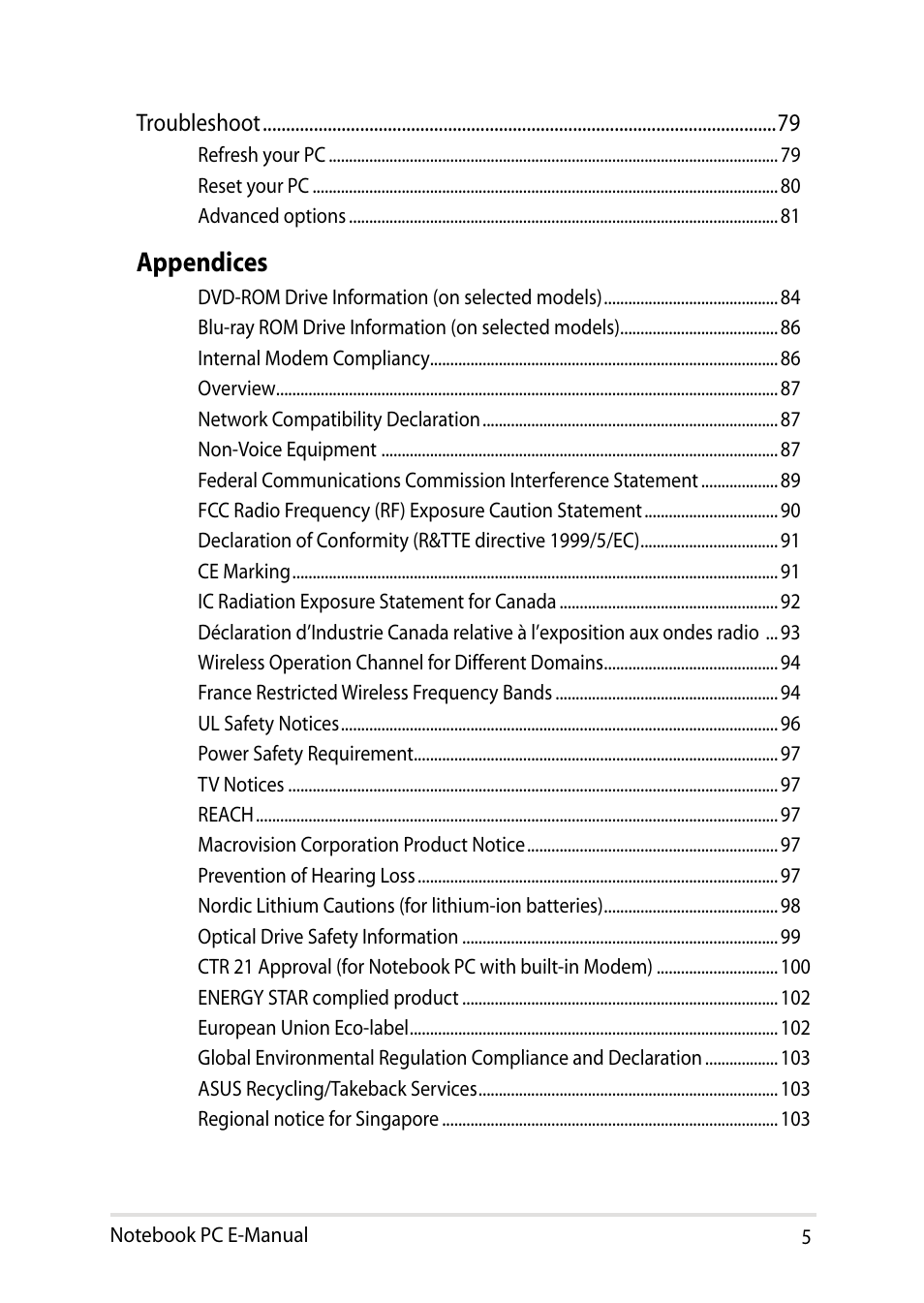 Appendices | Asus X751LD User Manual | Page 5 / 104