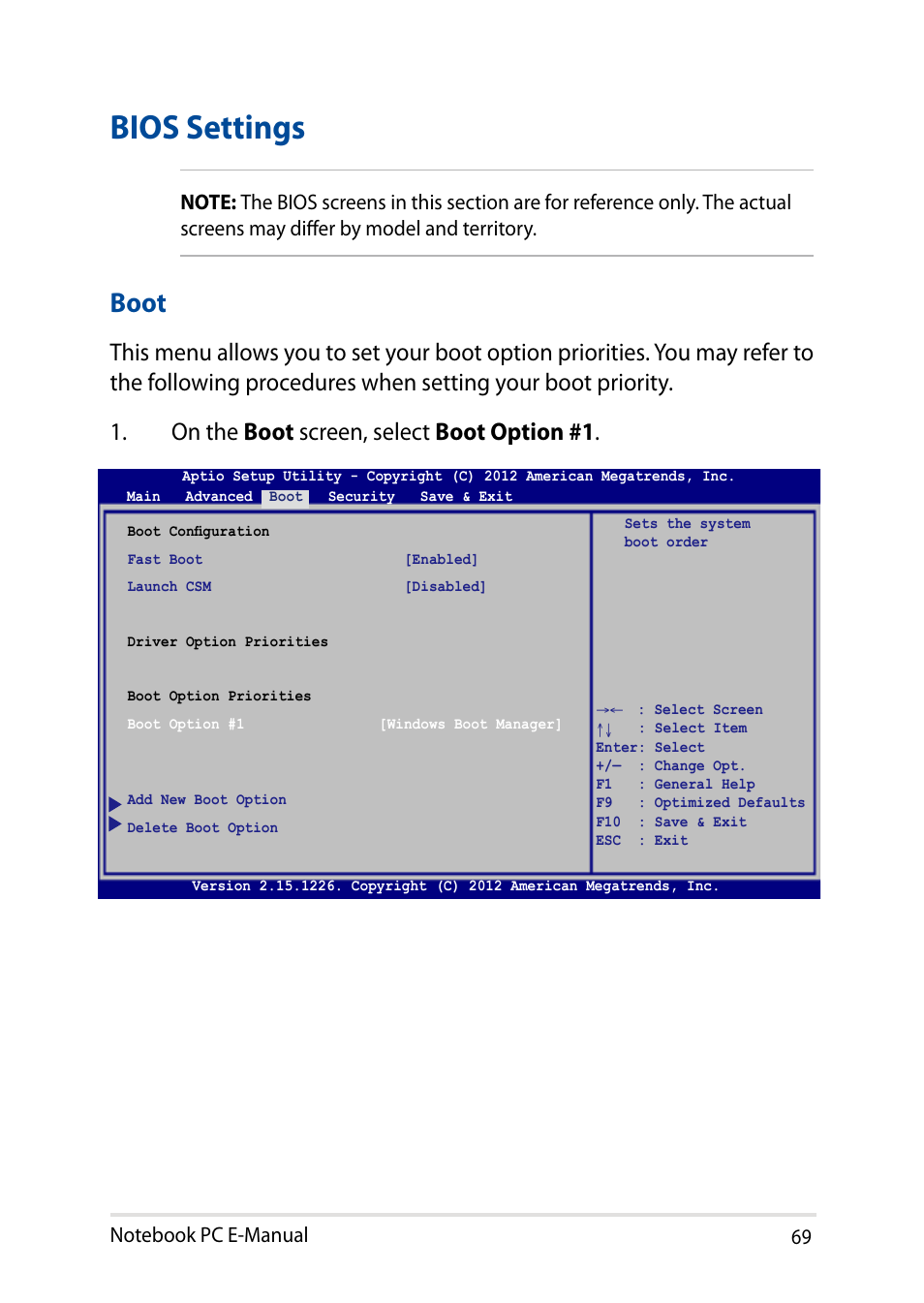 Bios settings, Boot | Asus X751LD User Manual | Page 69 / 104