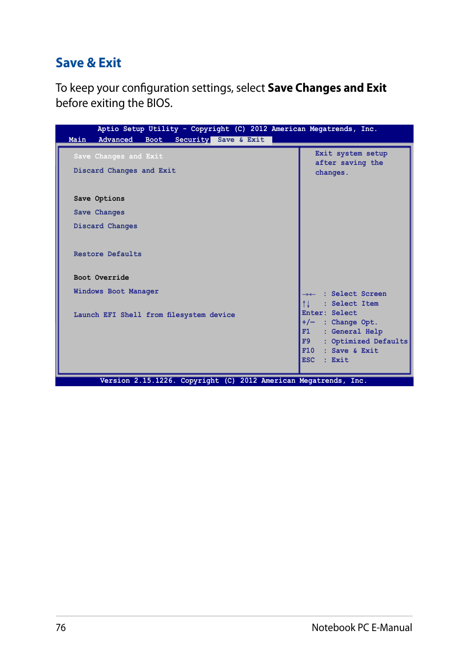 Save & exit | Asus X751LD User Manual | Page 76 / 104