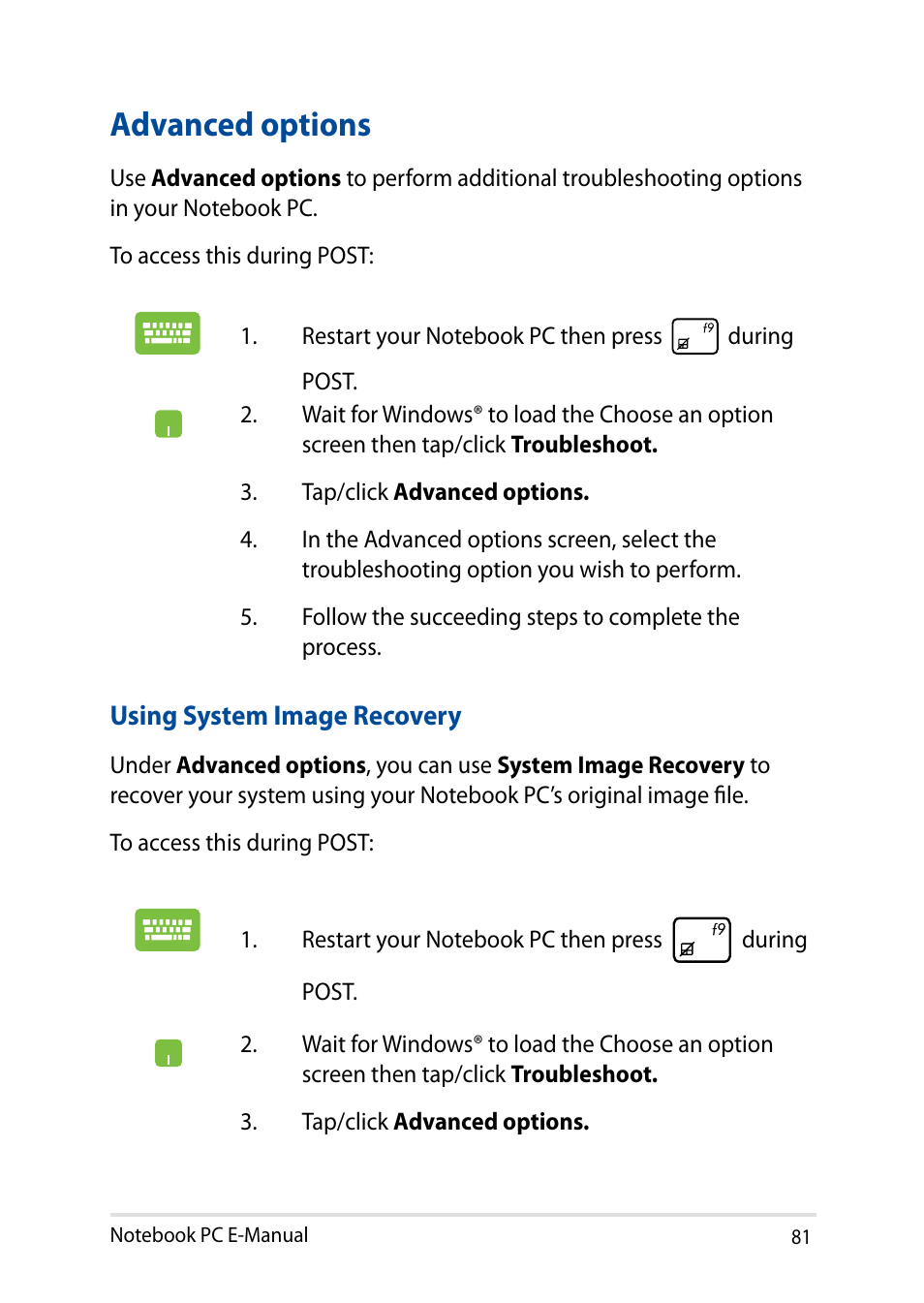 Advanced options | Asus X751LD User Manual | Page 81 / 104