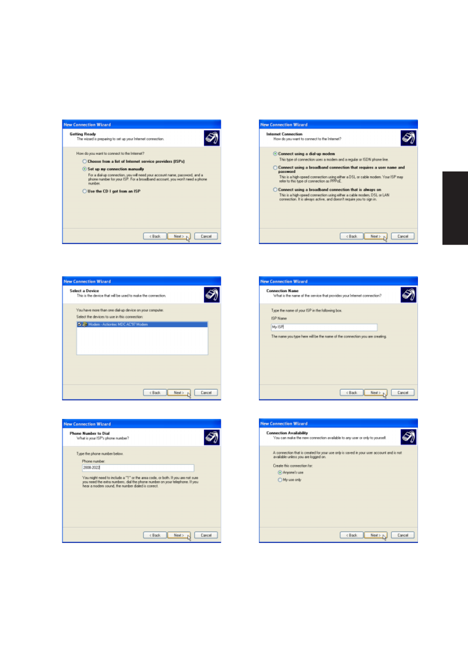 Modem configuration (cont’) | Asus Z92Ne User Manual | Page 47 / 104