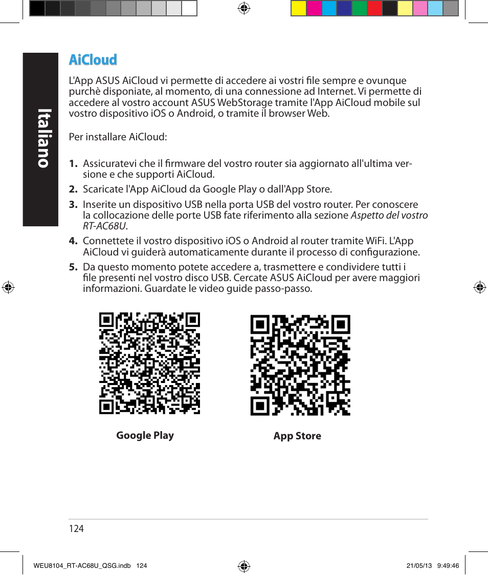 Italiano, Aicloud | Asus RT-AC68U User Manual | Page 124 / 196