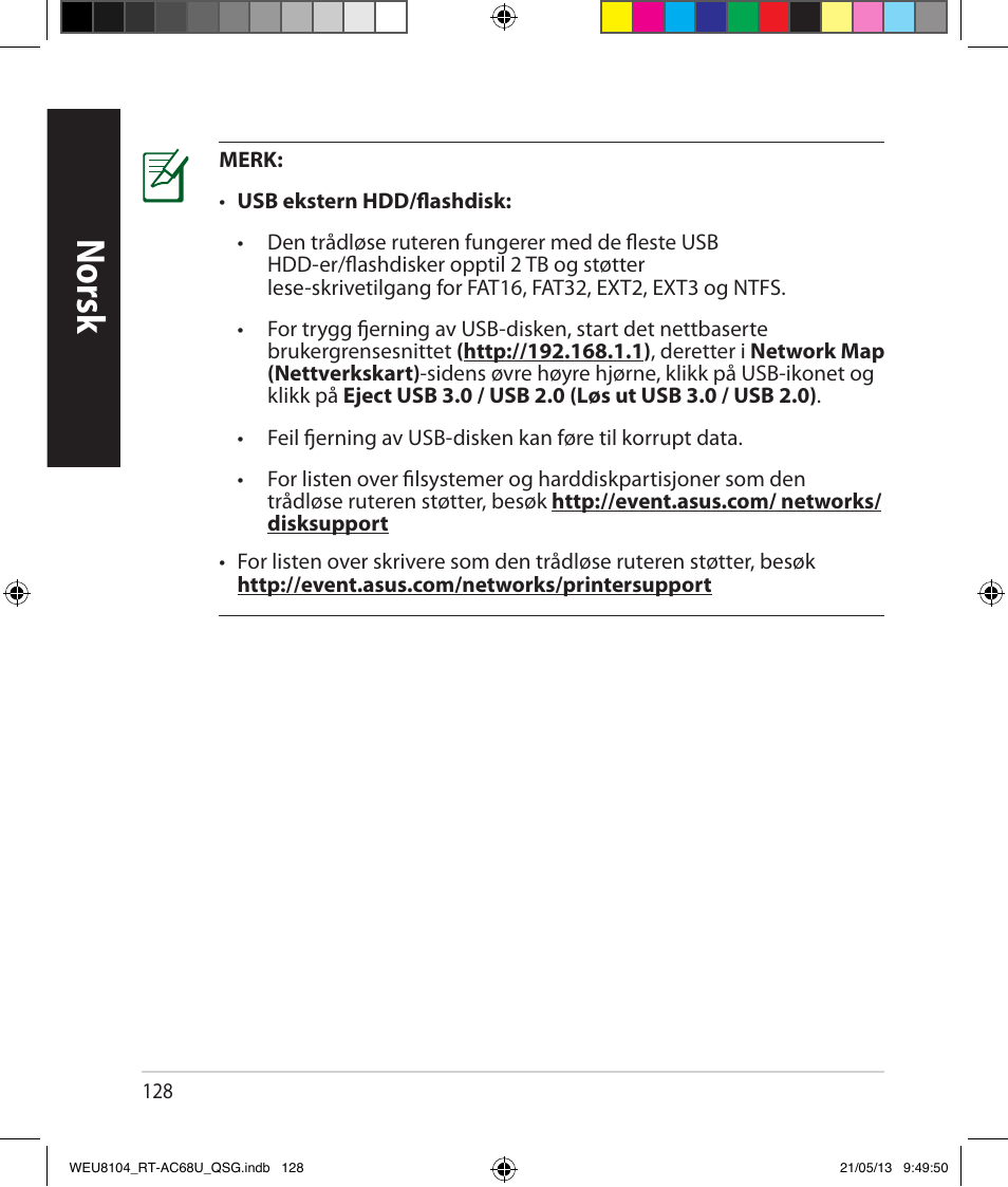 Norsk | Asus RT-AC68U User Manual | Page 128 / 196