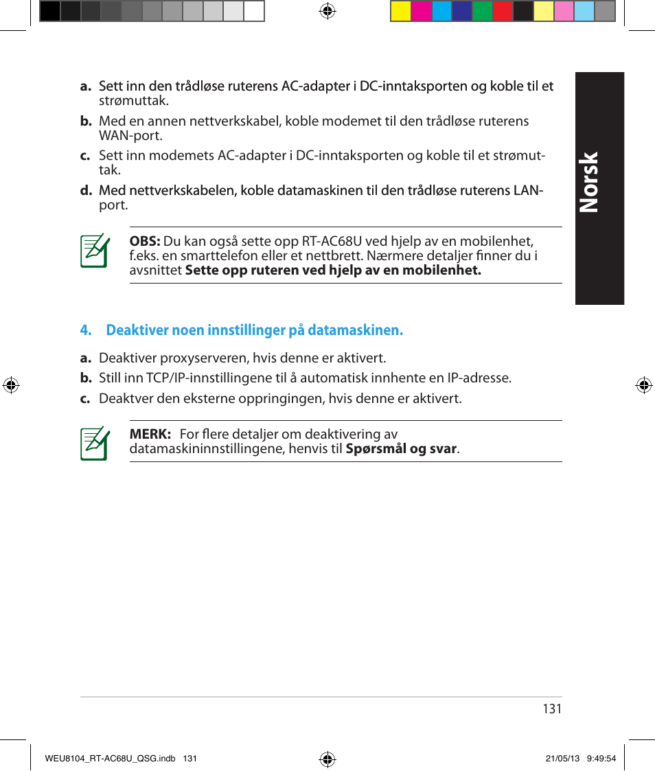 Norsk | Asus RT-AC68U User Manual | Page 131 / 196