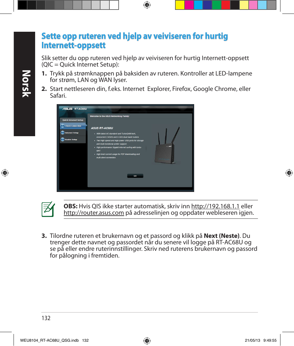 Norsk | Asus RT-AC68U User Manual | Page 132 / 196