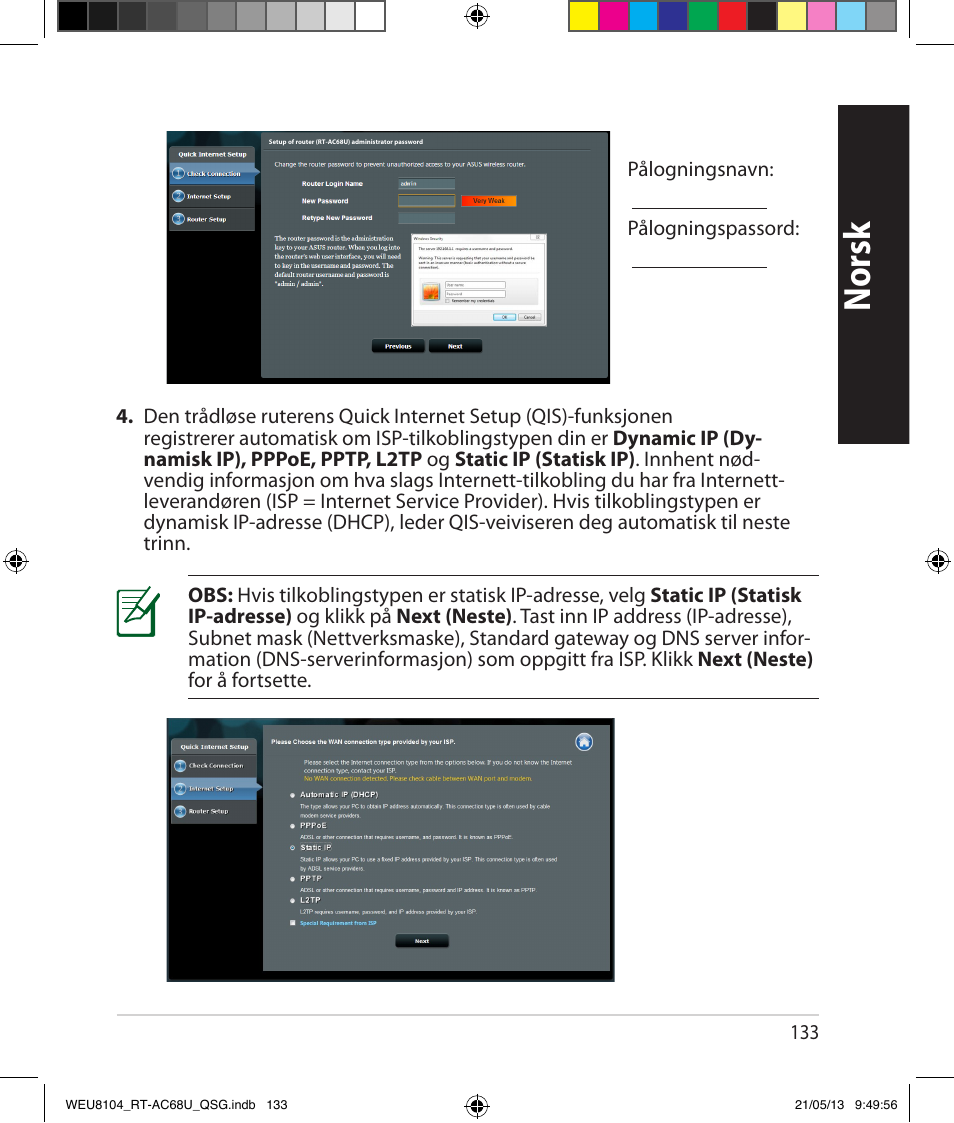 Norsk | Asus RT-AC68U User Manual | Page 133 / 196