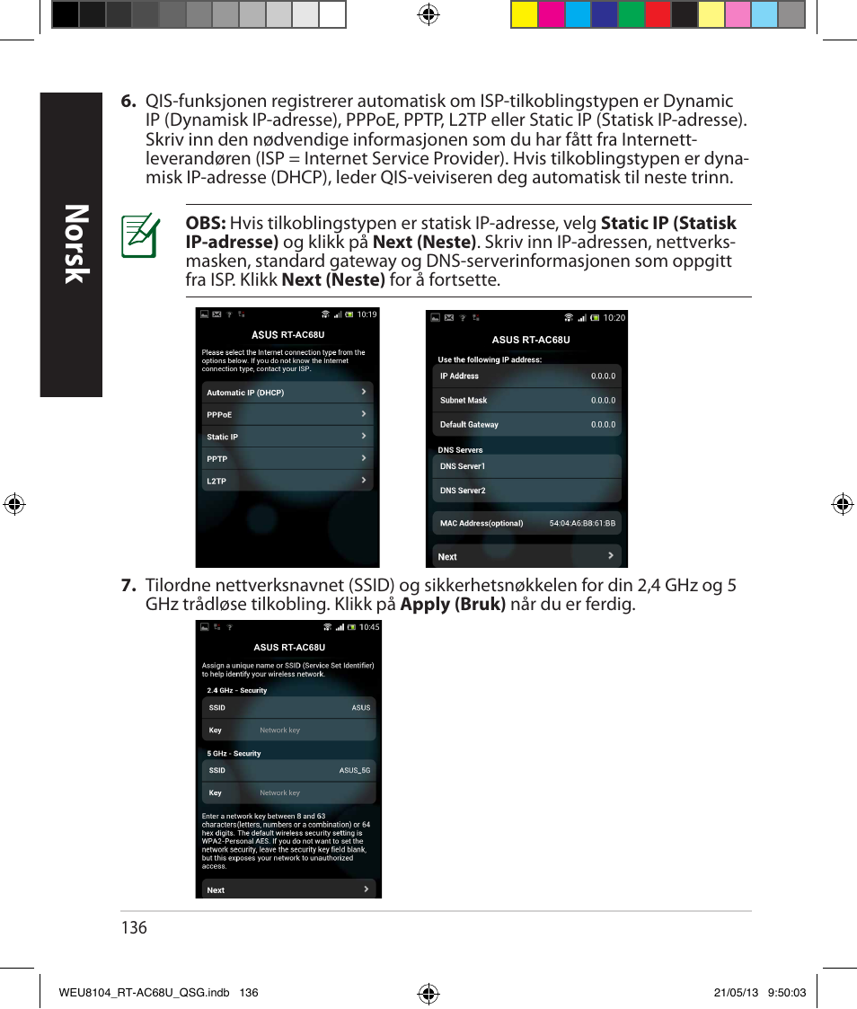 Norsk | Asus RT-AC68U User Manual | Page 136 / 196