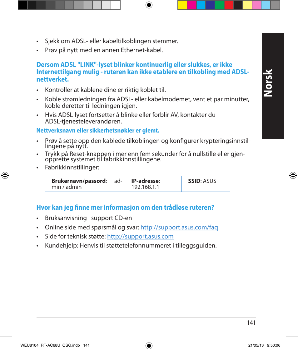 Norsk | Asus RT-AC68U User Manual | Page 141 / 196