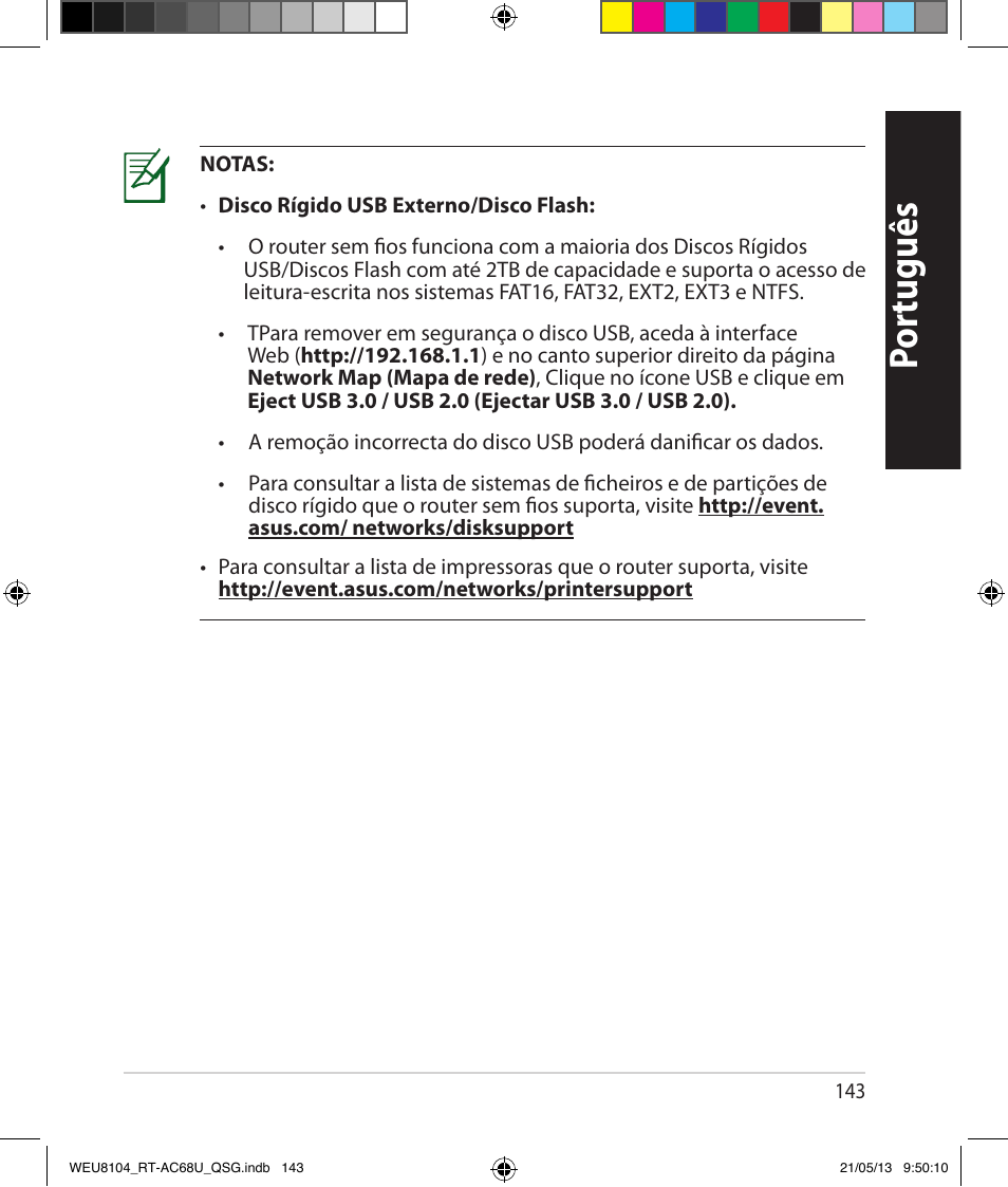 Por tuguês | Asus RT-AC68U User Manual | Page 143 / 196
