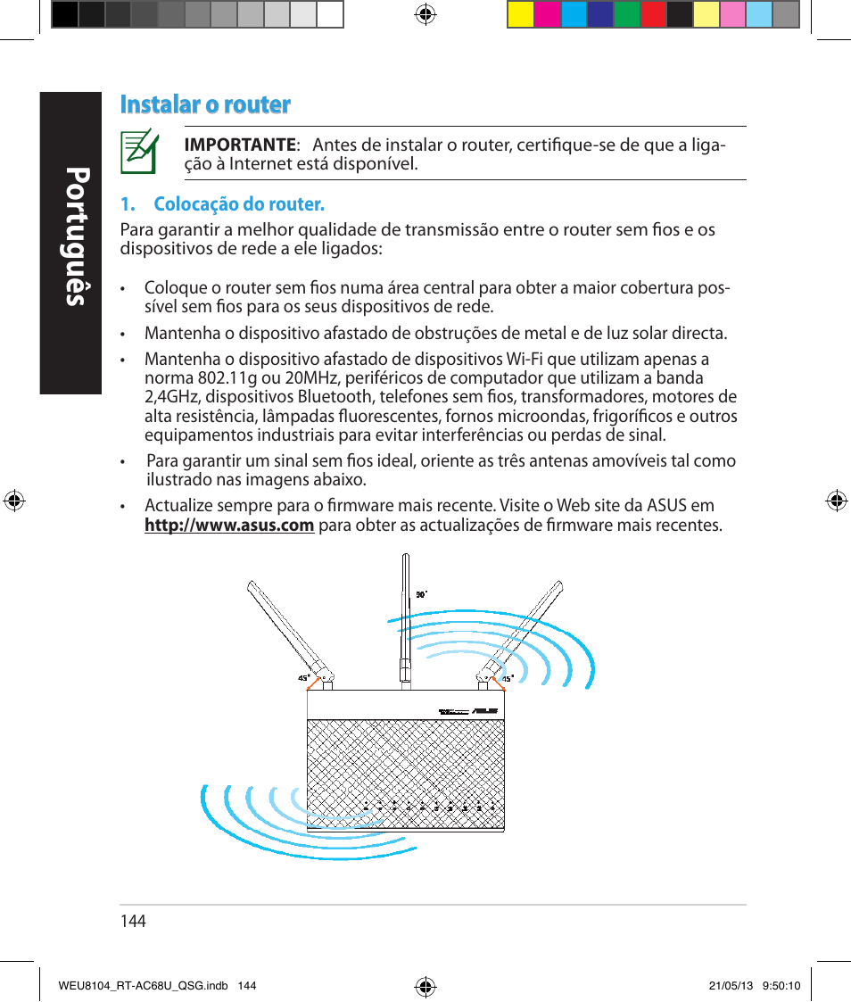 Por tuguês, Instalar o router | Asus RT-AC68U User Manual | Page 144 / 196