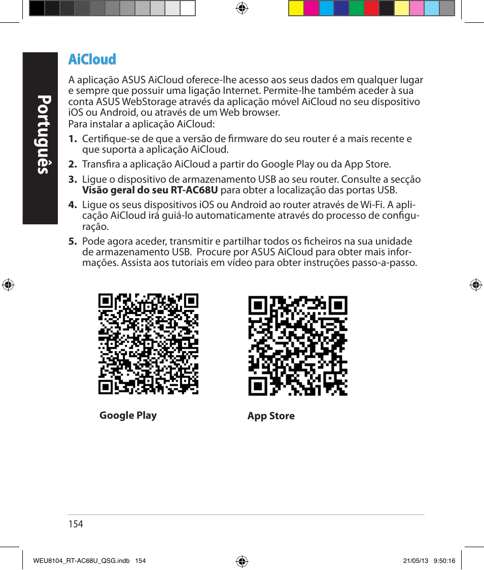 Por tuguês, Aicloud | Asus RT-AC68U User Manual | Page 154 / 196