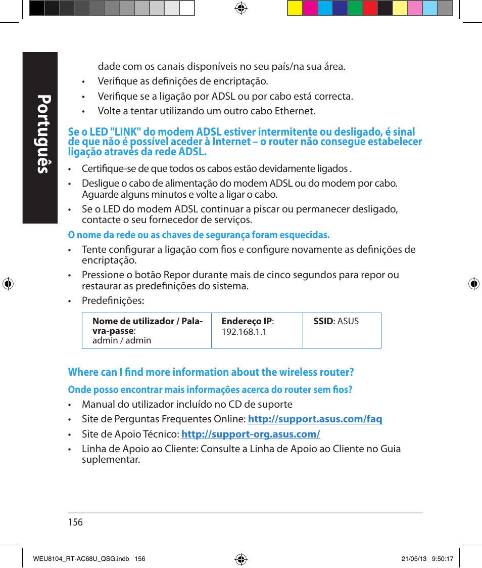 Por tuguês | Asus RT-AC68U User Manual | Page 156 / 196