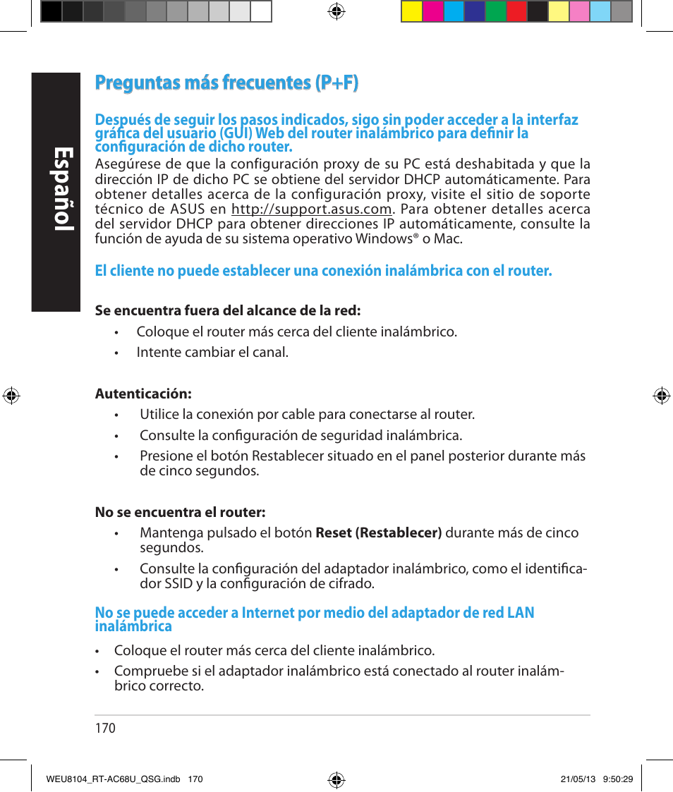 Español, Preguntas más frecuentes (p+f) | Asus RT-AC68U User Manual | Page 170 / 196