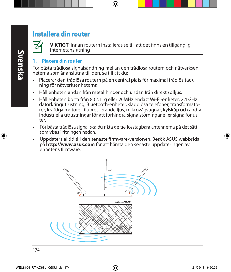 Sv ensk a, Installera din router | Asus RT-AC68U User Manual | Page 174 / 196