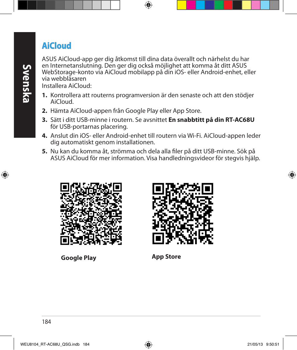 Sv ensk a, Aicloud | Asus RT-AC68U User Manual | Page 184 / 196