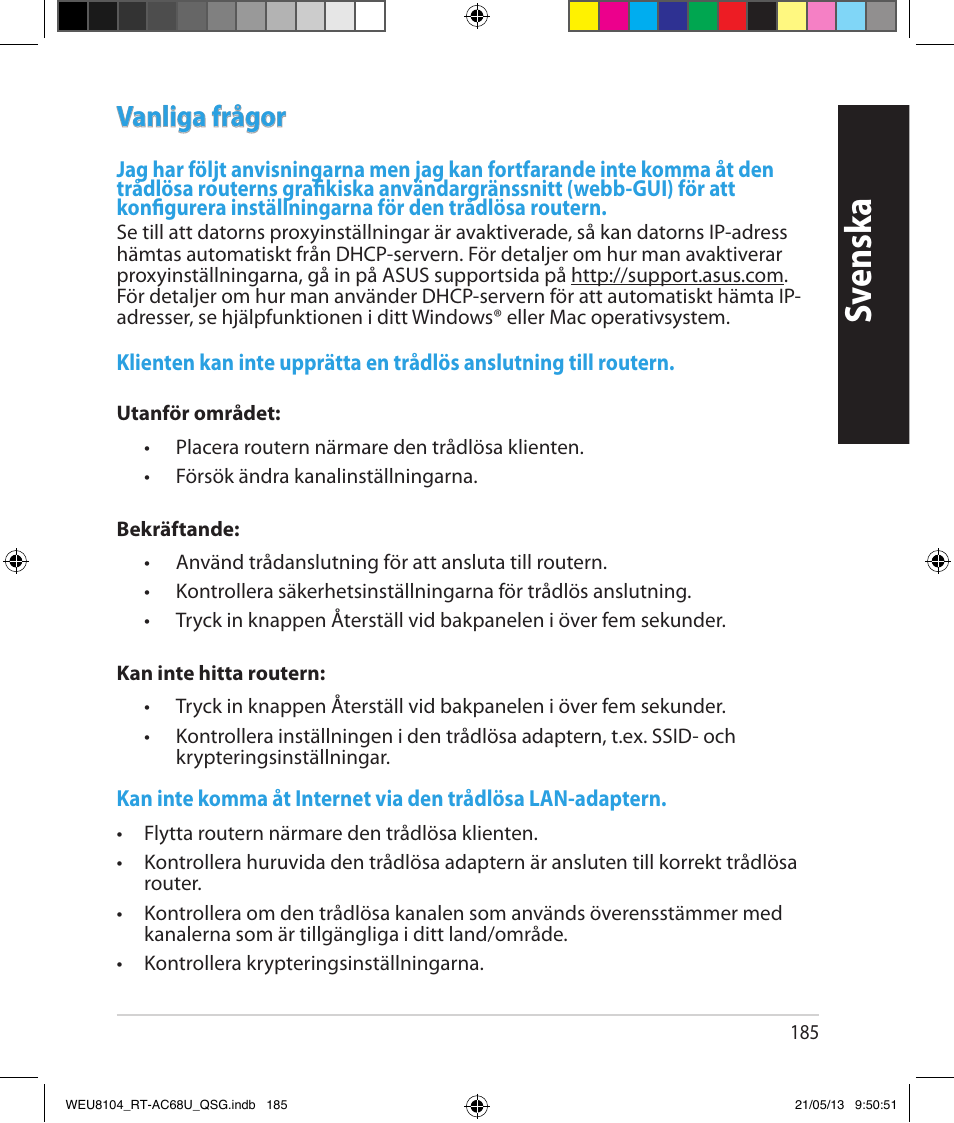Sv ensk a, Vanliga frågor | Asus RT-AC68U User Manual | Page 185 / 196