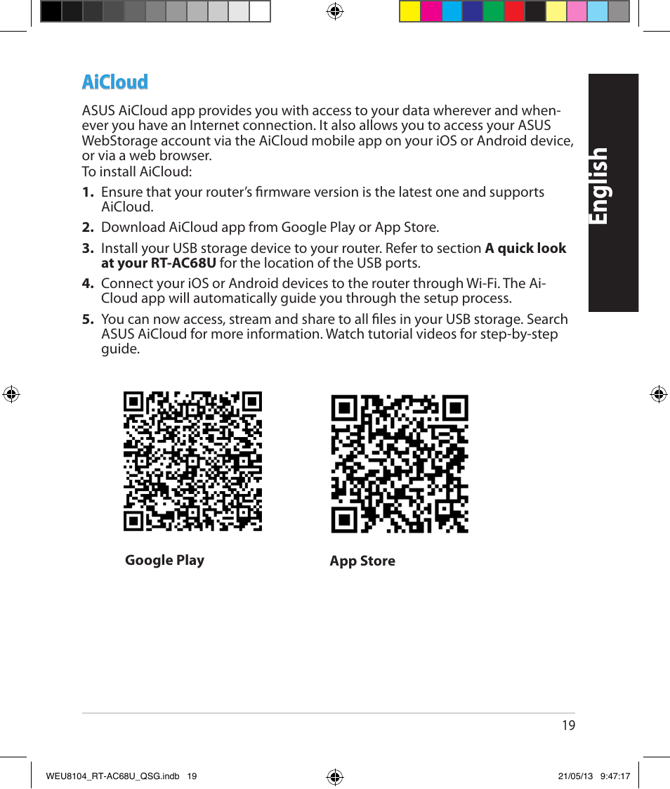 English, Aicloud | Asus RT-AC68U User Manual | Page 19 / 196