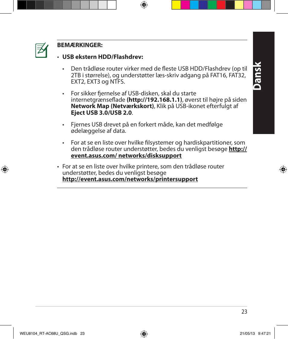 Dansk | Asus RT-AC68U User Manual | Page 23 / 196