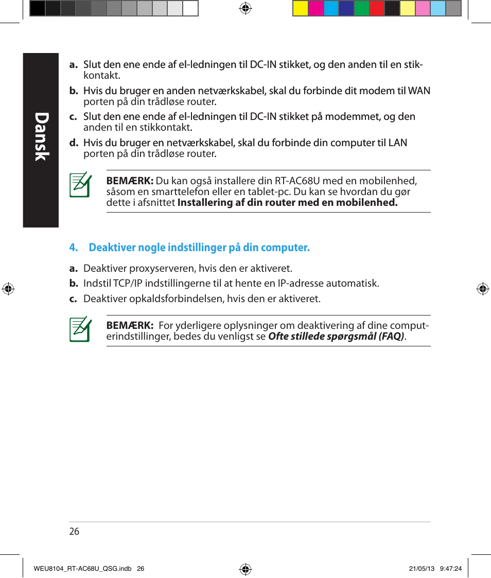 Dansk | Asus RT-AC68U User Manual | Page 26 / 196