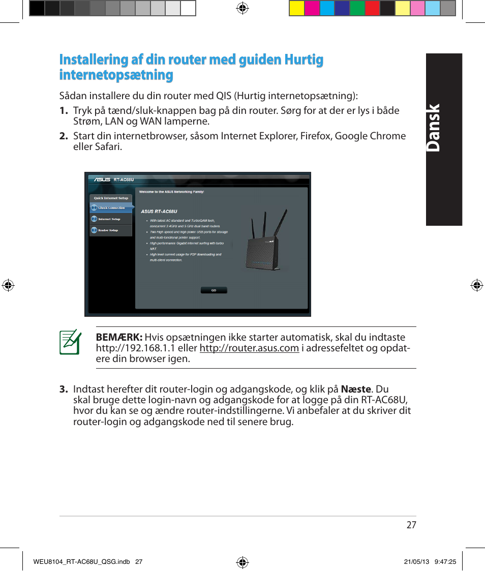 Dansk | Asus RT-AC68U User Manual | Page 27 / 196