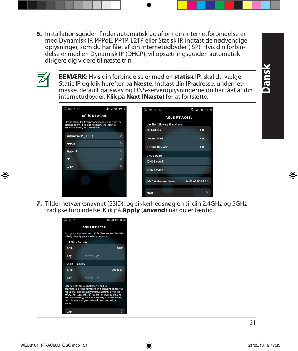 Dansk | Asus RT-AC68U User Manual | Page 31 / 196