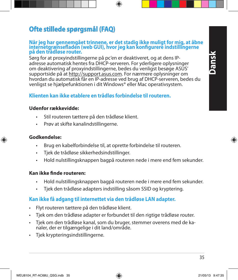 Dansk, Ofte stillede spørgsmål (faq) | Asus RT-AC68U User Manual | Page 35 / 196