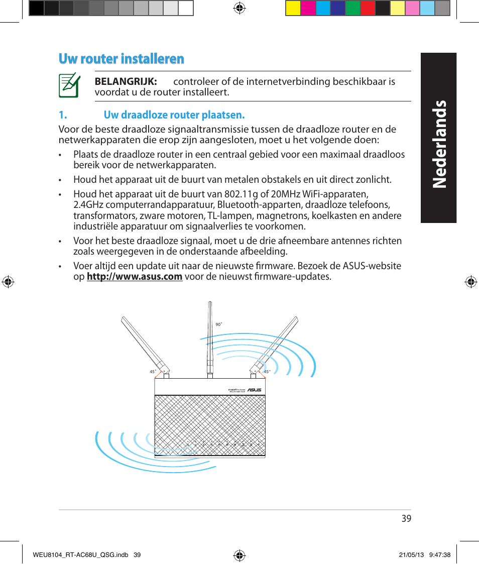 Neder lands, Uw router installeren | Asus RT-AC68U User Manual | Page 39 / 196