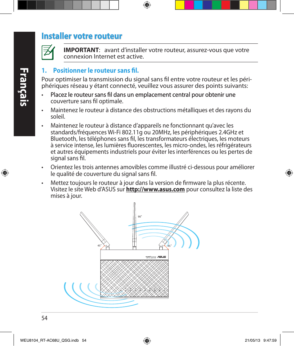 Franç ais, Installer votre routeur | Asus RT-AC68U User Manual | Page 54 / 196