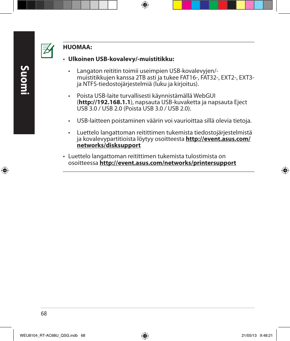 Suomi | Asus RT-AC68U User Manual | Page 68 / 196