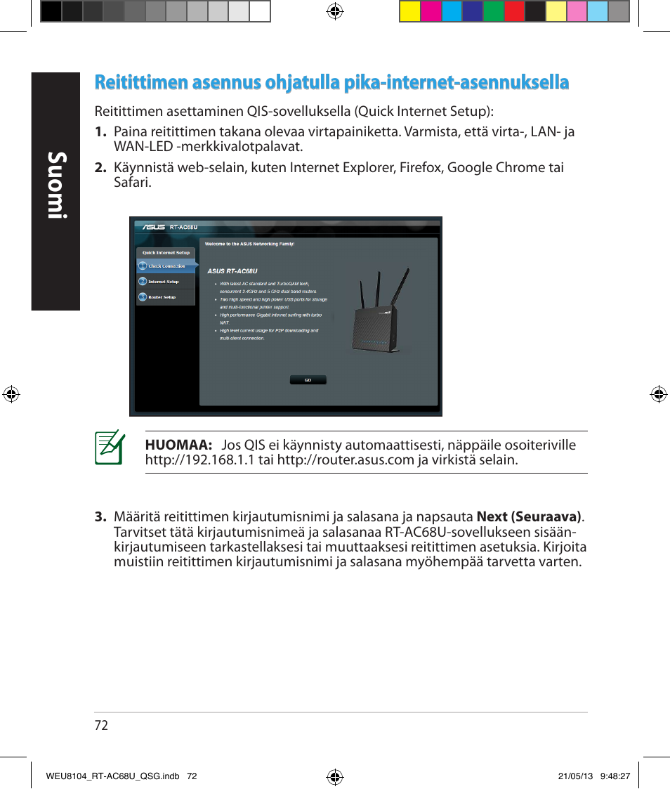 Suomi | Asus RT-AC68U User Manual | Page 72 / 196