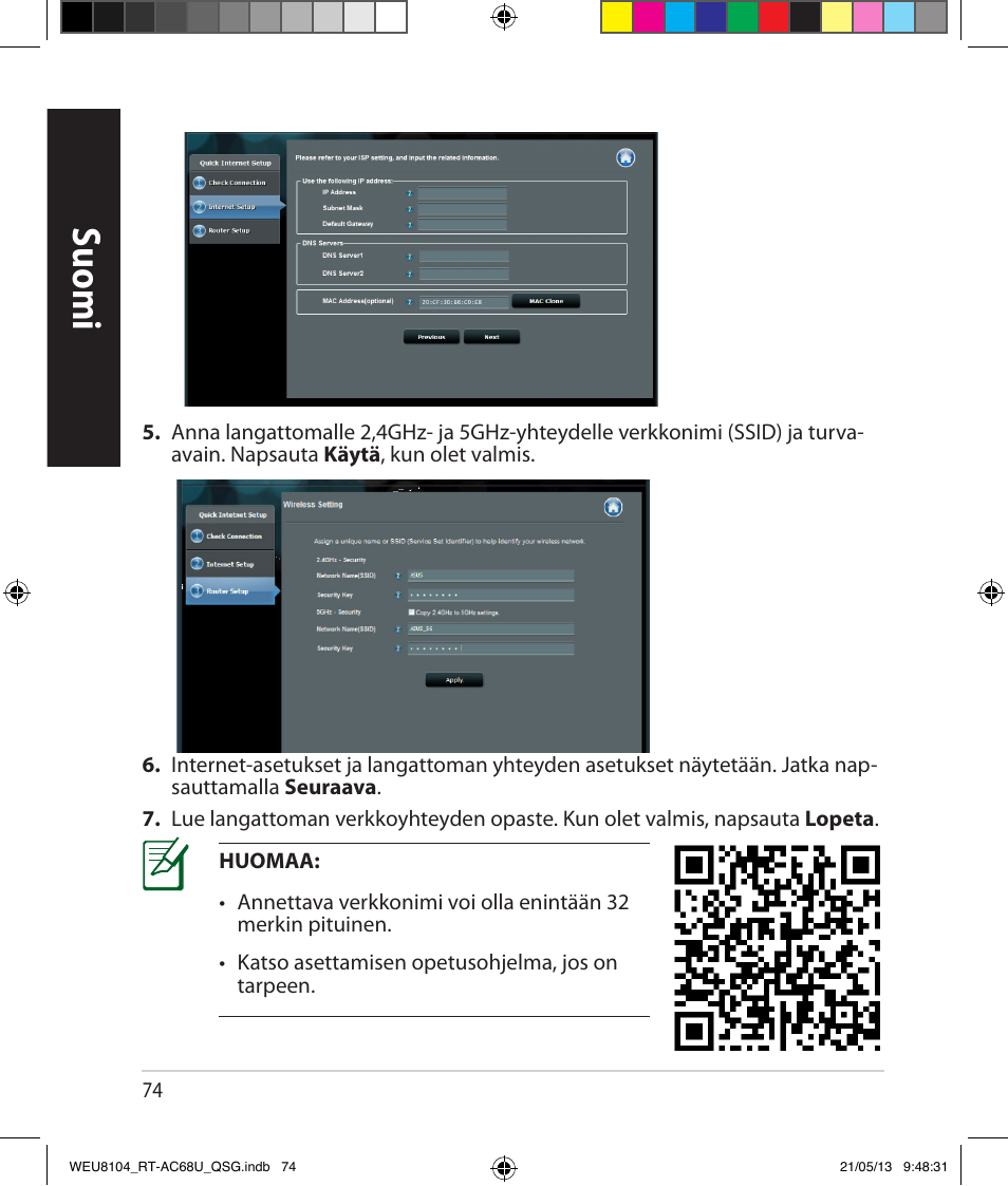 Suomi | Asus RT-AC68U User Manual | Page 74 / 196