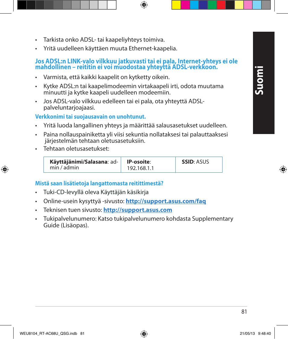 Suomi | Asus RT-AC68U User Manual | Page 81 / 196