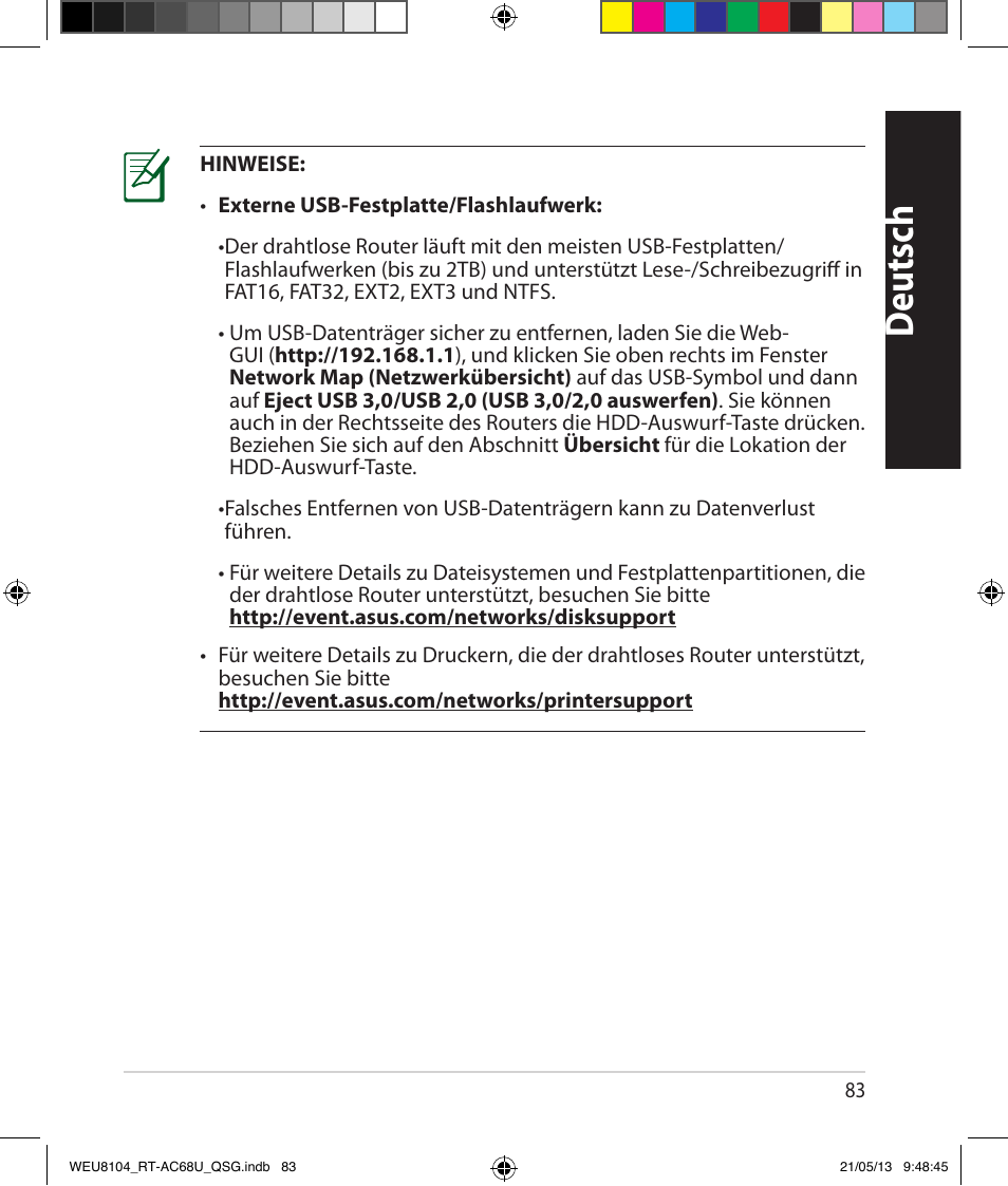 Deutsch | Asus RT-AC68U User Manual | Page 83 / 196