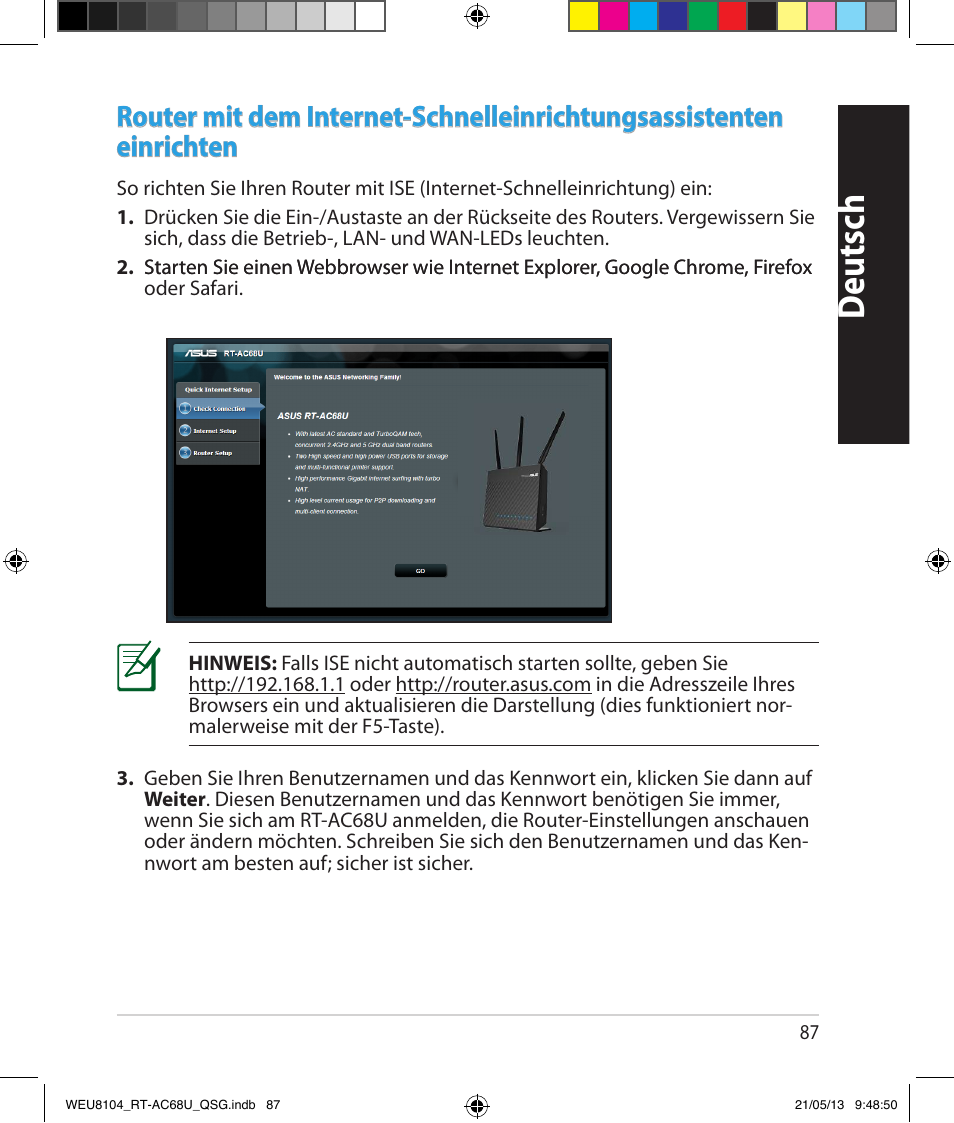 Deutsch | Asus RT-AC68U User Manual | Page 87 / 196