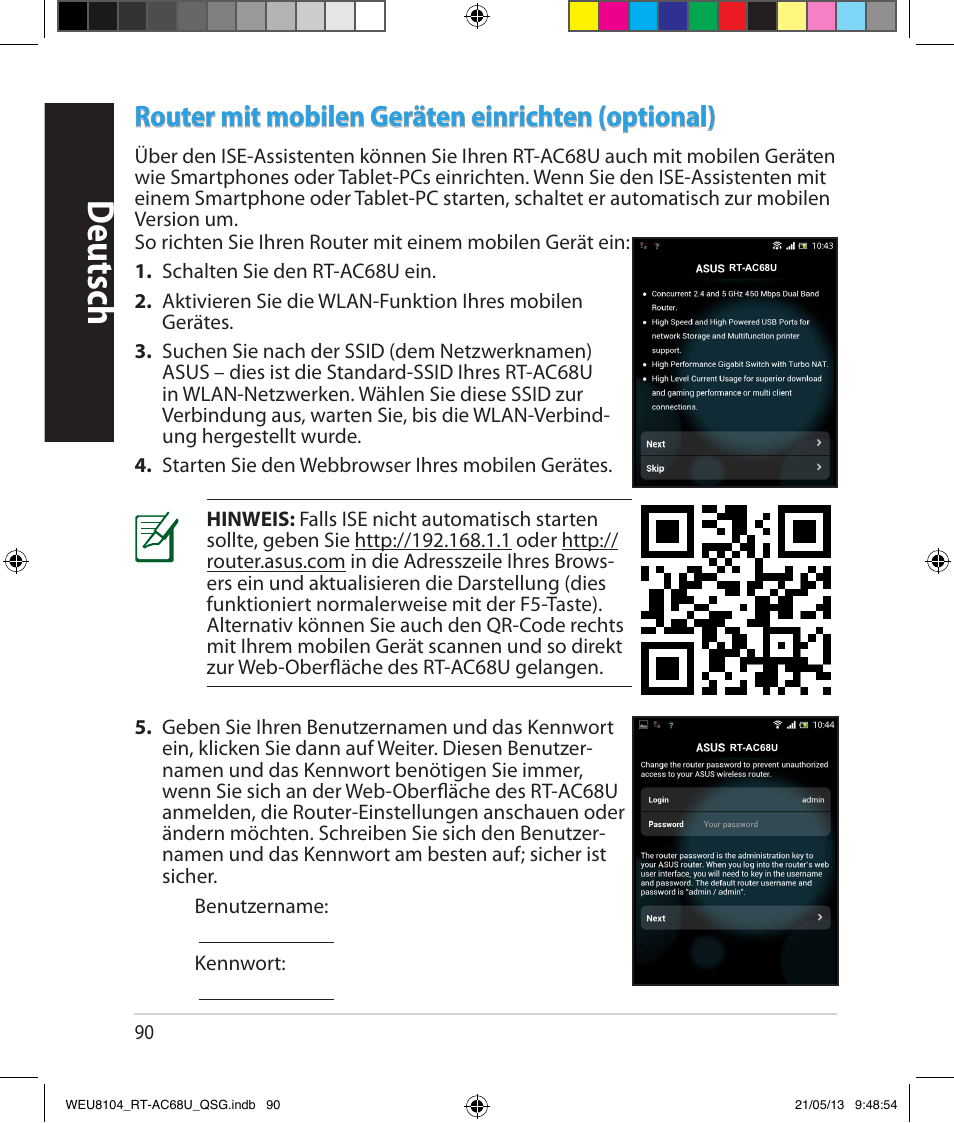 Deutsch, Router mit mobilen geräten einrichten (optional) | Asus RT-AC68U User Manual | Page 90 / 196