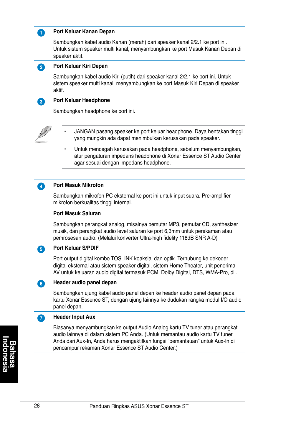 Bahasa indonesia | Asus Xonar Essence ST User Manual | Page 28 / 40