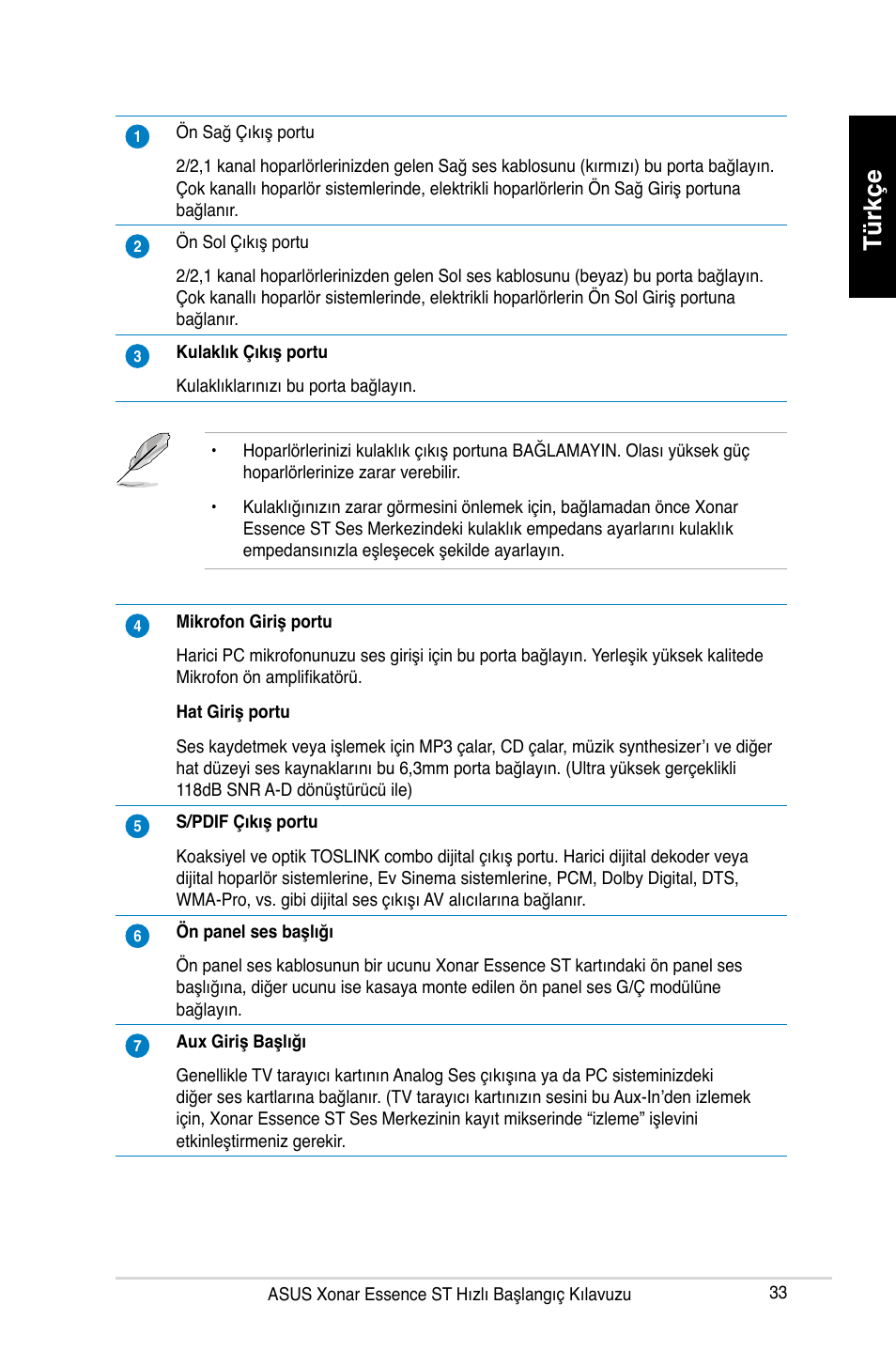 Türkçe | Asus Xonar Essence ST User Manual | Page 33 / 40