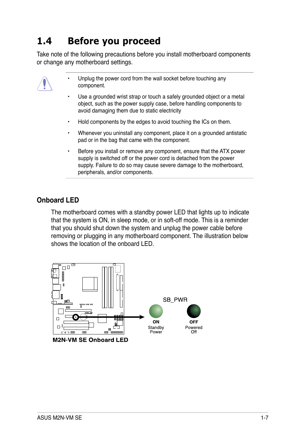 4 before you proceed, Onboard.led | Asus M2N-VM SE User Manual | Page 19 / 102