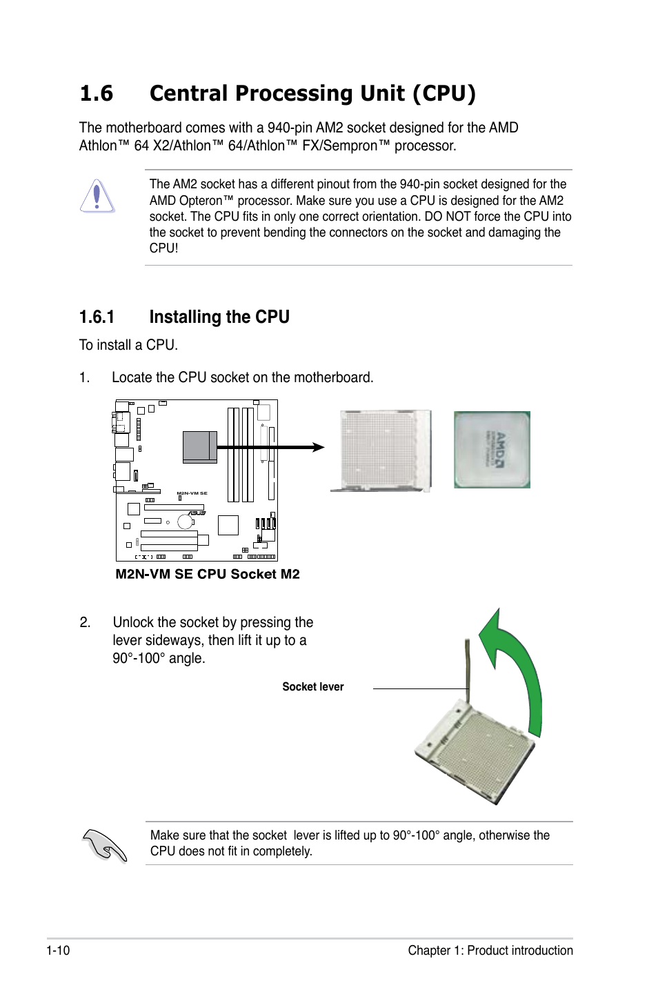 6 central processing unit (cpu), Installing.the.cpu | Asus M2N-VM SE User Manual | Page 22 / 102