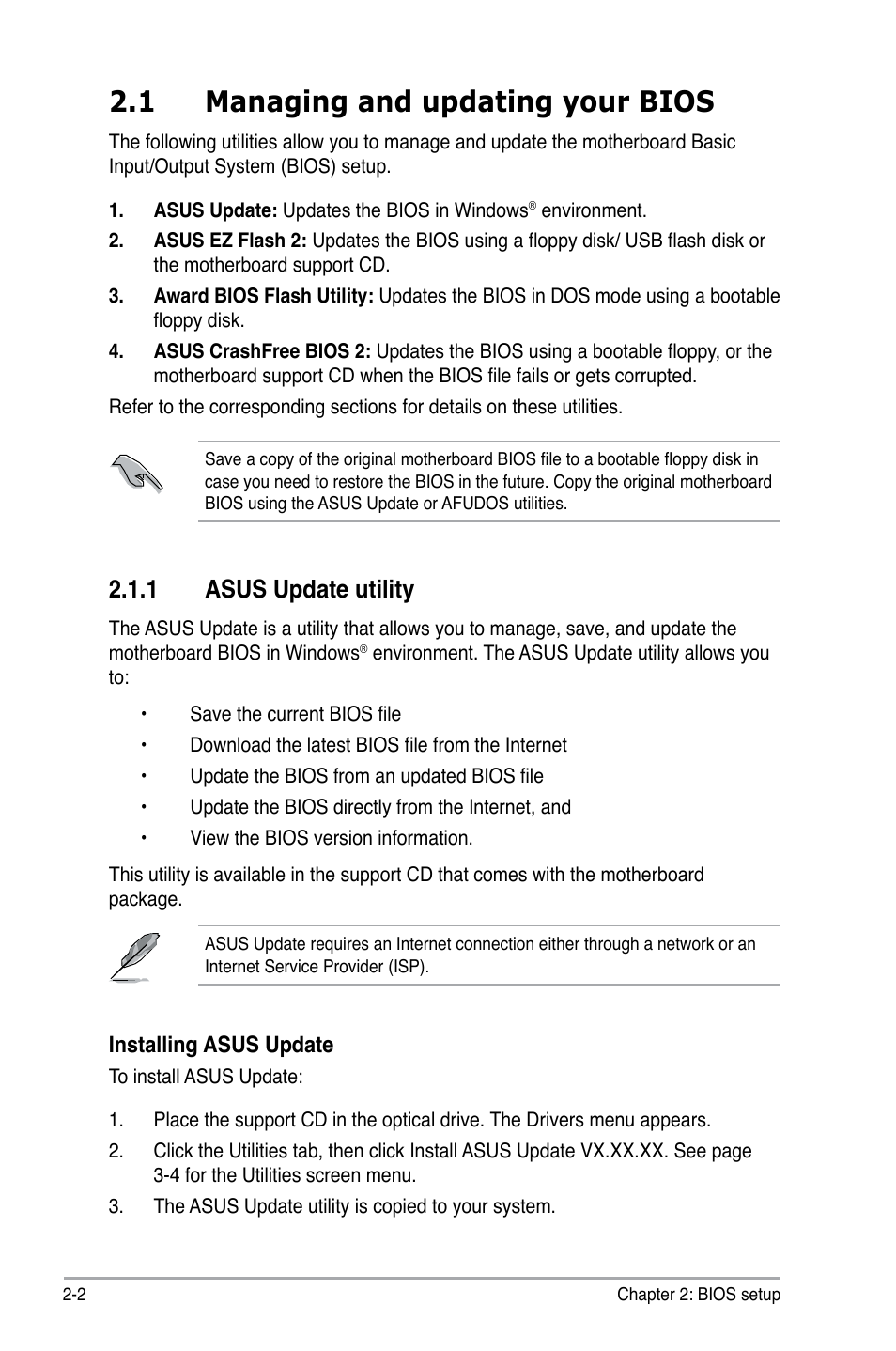 1 managing and updating your bios, Asus.update.utility | Asus M2N-VM SE User Manual | Page 50 / 102