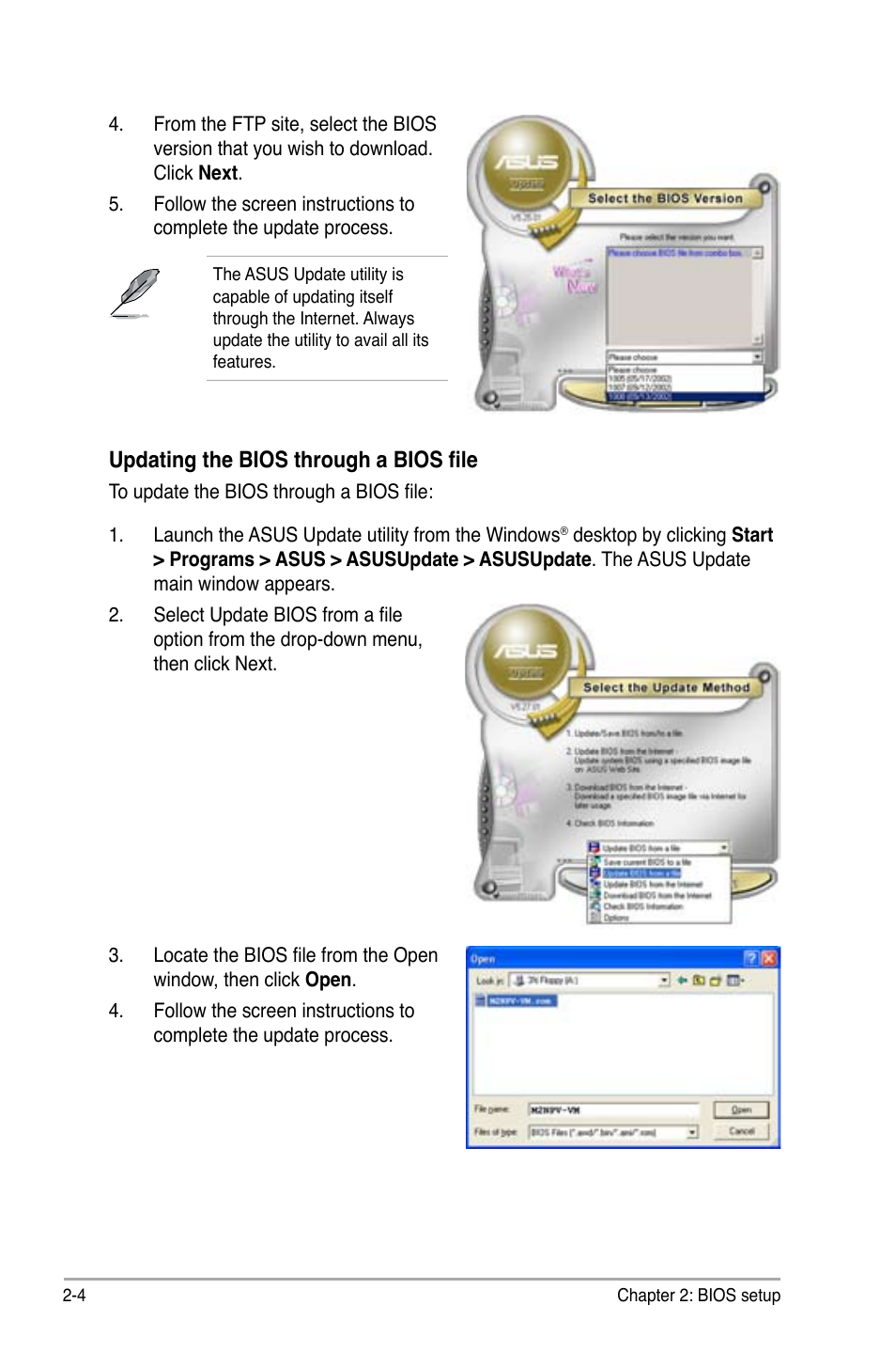Updating the bios through a bios file | Asus M2N-VM SE User Manual | Page 52 / 102